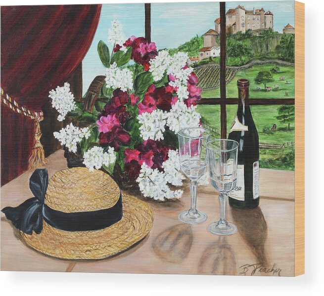 Still Life Wood Print featuring the painting C'est le temp pour le vin by Bonnie Peacher