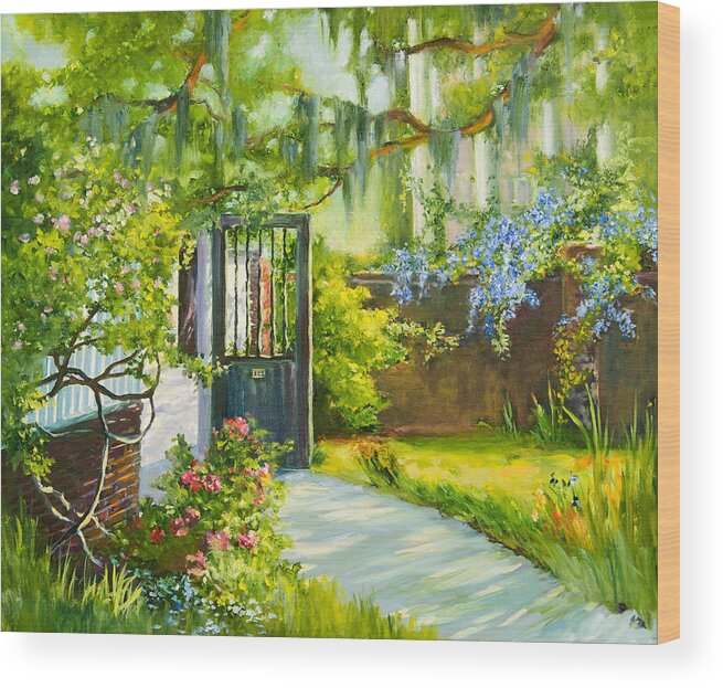 Garden Gate Wood Print featuring the painting Charleston Side Garden by Jane Woodward
