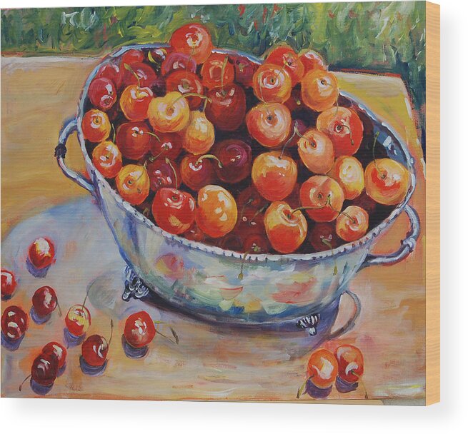 Ingrid Dohm Wood Print featuring the painting Cherries by Ingrid Dohm