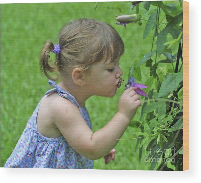 Girl Wood Print featuring the photograph Child's Kiss by Dodie Ulery