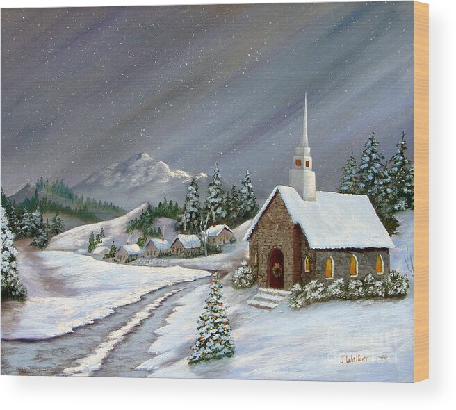Church Wood Print featuring the painting Christmas Church by Jerry Walker