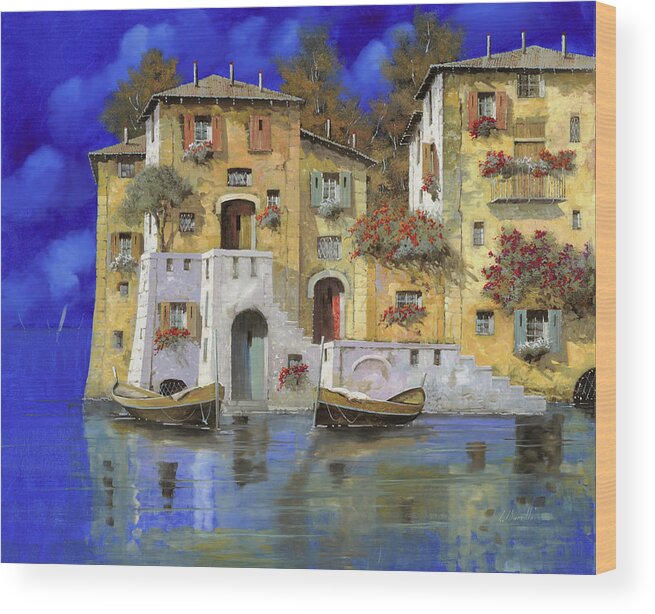 Landscape Wood Print featuring the painting Cieloblu by Guido Borelli