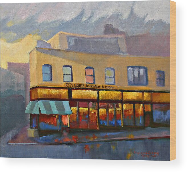 City Lights Bookstore Wood Print featuring the painting City Lights Bookstore by Suzanne Giuriati Cerny