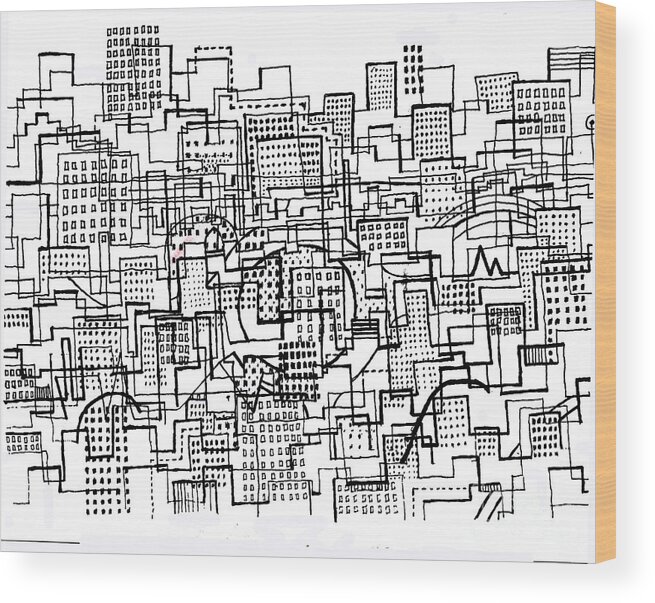 City Drawing Wood Print featuring the drawing City Lines 3 by Andy Mercer