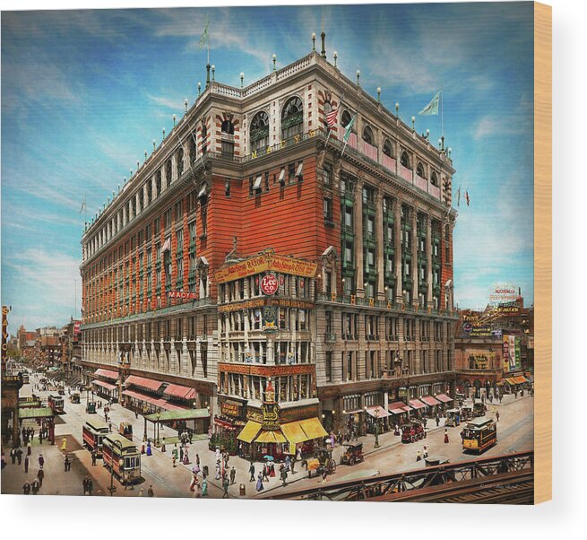 Emporium Wood Print featuring the photograph City - NY New York - The nation's largest dept store 1908 by Mike Savad