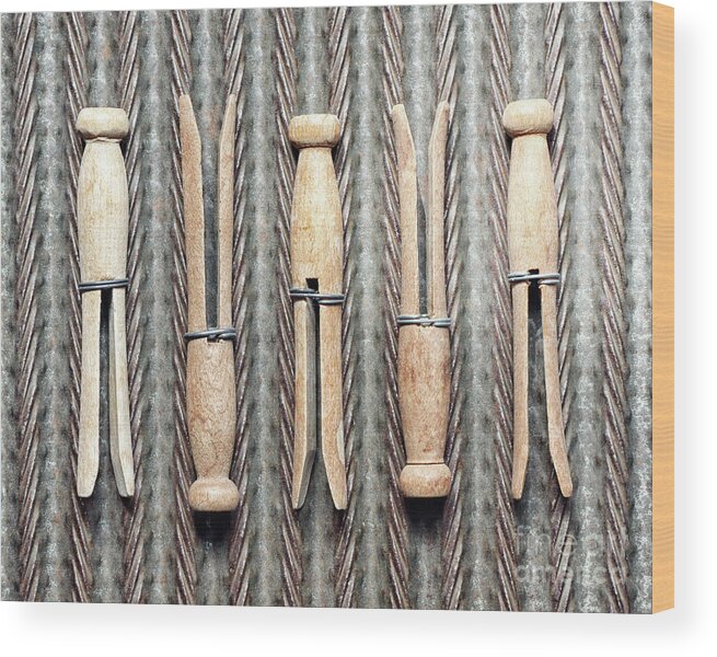 Clothespins 3 Wood Print by Alison Sherrow I AgedPage Fine - Fine