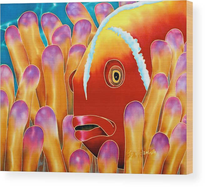 Fish Art Wood Print featuring the painting Clownfish by Daniel Jean-Baptiste
