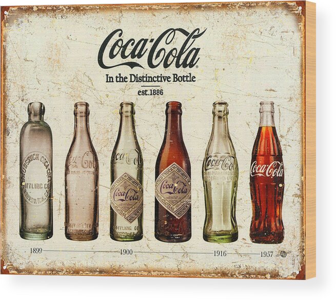 Coca-cola Wood Print featuring the painting Coca-Cola Bottle Evolution Vintage Sign by Tony Rubino
