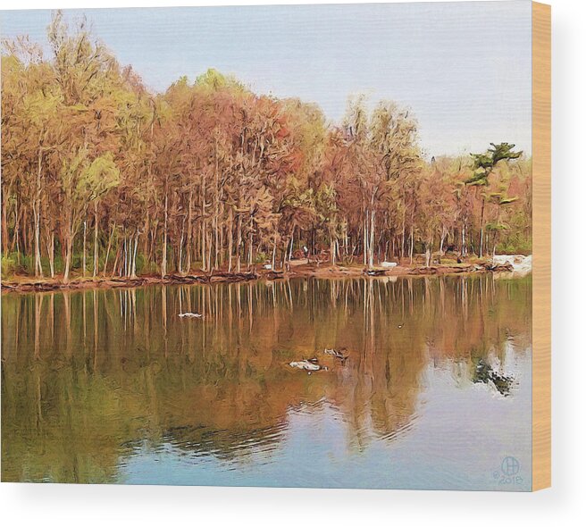 Coe Lake Wood Print featuring the digital art Coe Lake at Gloamin' by Gary Olsen-Hasek