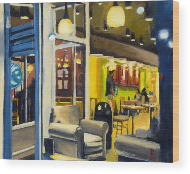 Oil Paint Wood Print featuring the painting Coffee on 5th Ave by Robert Reeves