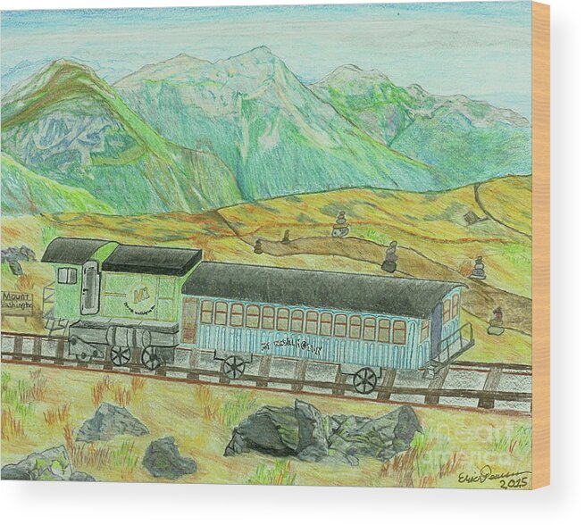 Train Wood Print featuring the drawing Cog Rail Mt Washington by Eric Pearson