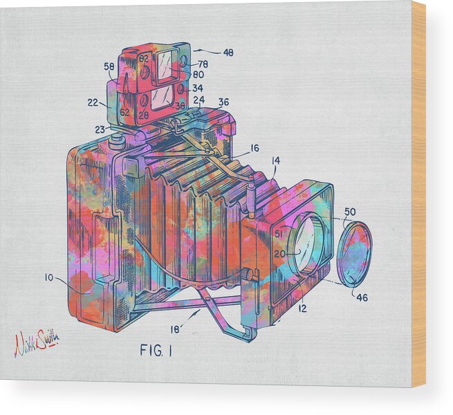 Camera Wood Print featuring the digital art Colorful 1966 Photographic Camera Accessory Patent Minimal by Nikki Marie Smith
