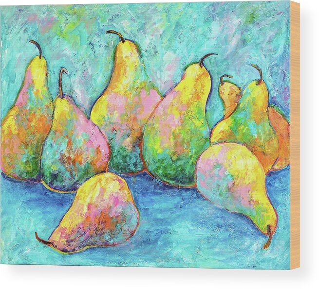 Pears Wood Print featuring the painting Colorful Pears by Sally Quillin