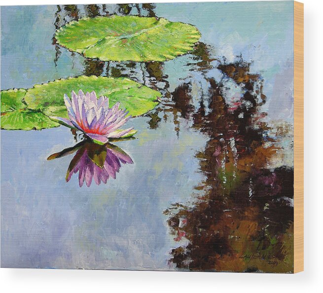 Water Lily Wood Print featuring the painting Composition of Beauty by John Lautermilch