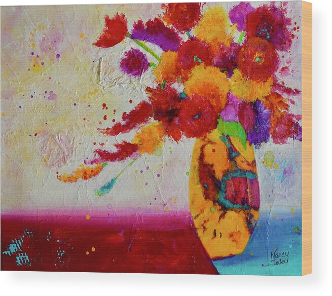 Flowers Wood Print featuring the painting Confetti by Nancy Jolley