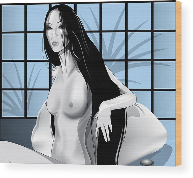 Long Black Hair Wood Print featuring the digital art Cool Blue by Brian Gibbs