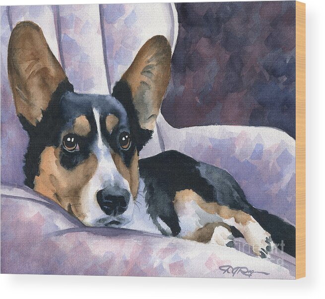 Welsh Wood Print featuring the painting Corgi by David Rogers