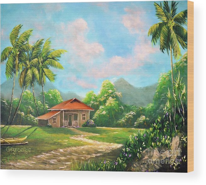 Paradise Wood Print featuring the painting Country House by Larry Geyrozaga
