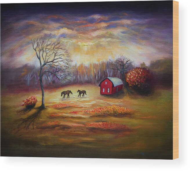 Country Scene Wood Print featuring the painting Country scene late fall by Lilia D