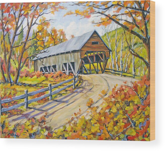 Water Wood Print featuring the painting Covered Bridge 2 by Richard T Pranke