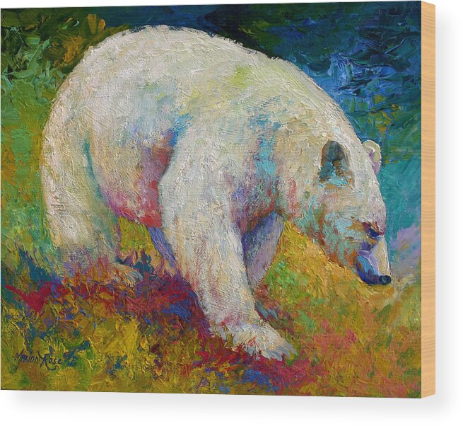 Western Wood Print featuring the painting Creamy Vanilla - Kermode Spirit Bear Of BC by Marion Rose