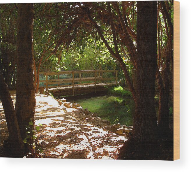 Bridge Wood Print featuring the digital art Creek Crossing by Timothy Bulone