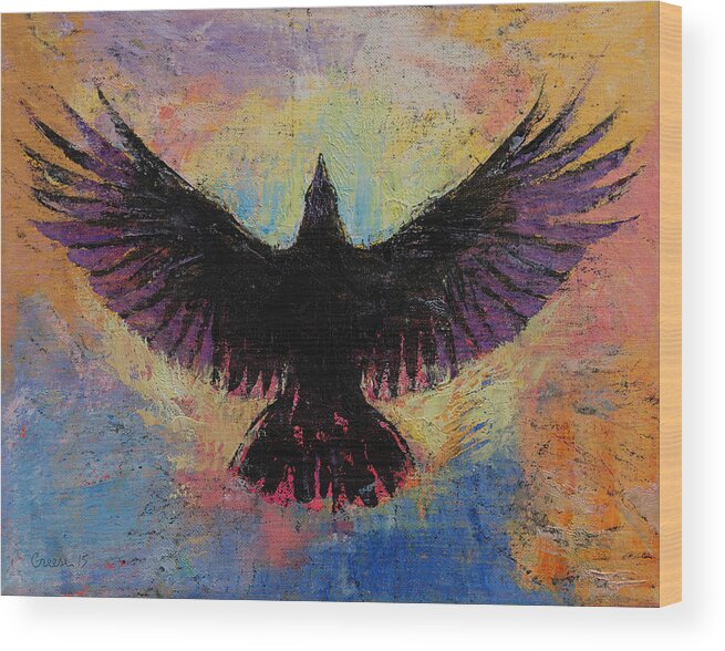 Art Wood Print featuring the painting Crow by Michael Creese