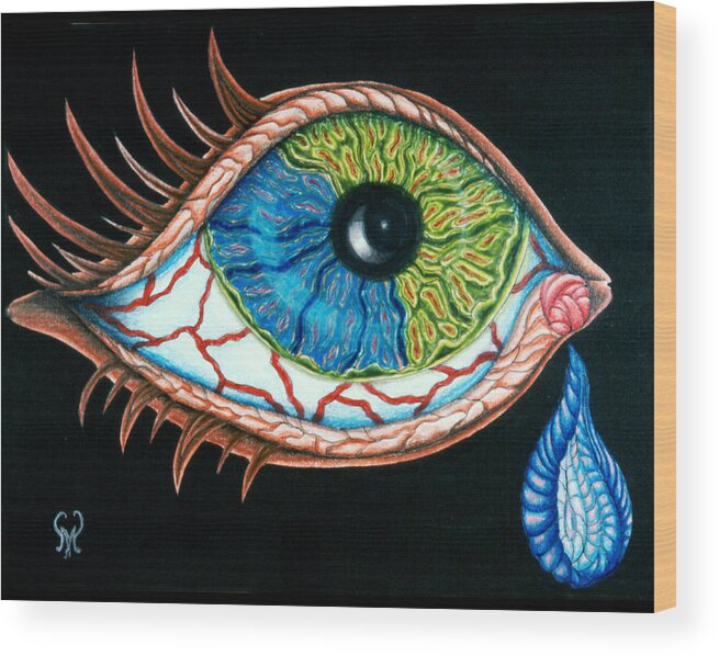 Eye Wood Print featuring the drawing Crying Eye by Karen Musick