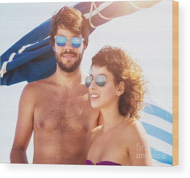 Adventure Wood Print featuring the photograph Cute couple on sailboat by Anna Om