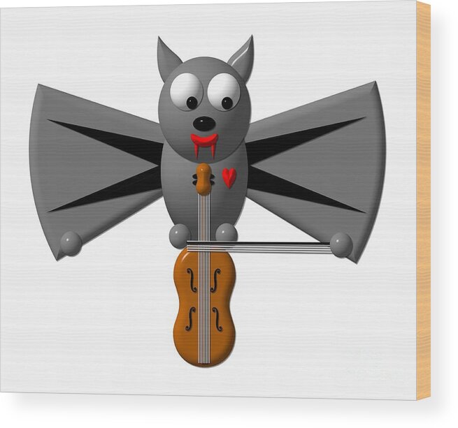 Vampire Bats Wood Print featuring the digital art Cute Vampire Bat with Violin by Rose Santuci-Sofranko