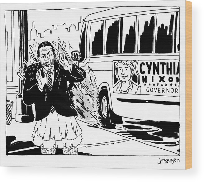 Cynthia Nixon For Governor Wood Print featuring the drawing Cynthia Nixon for Governor by Jeremy Nguyen