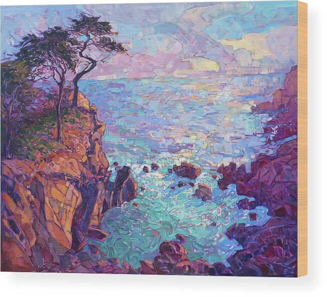 Monterey Wood Print featuring the painting Cypress Vista by Erin Hanson