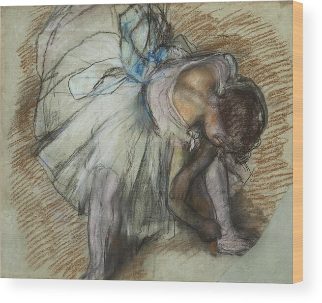 Edgar Degas Wood Print featuring the painting Dancer Adjusting Her Shoe by Edgar Degas