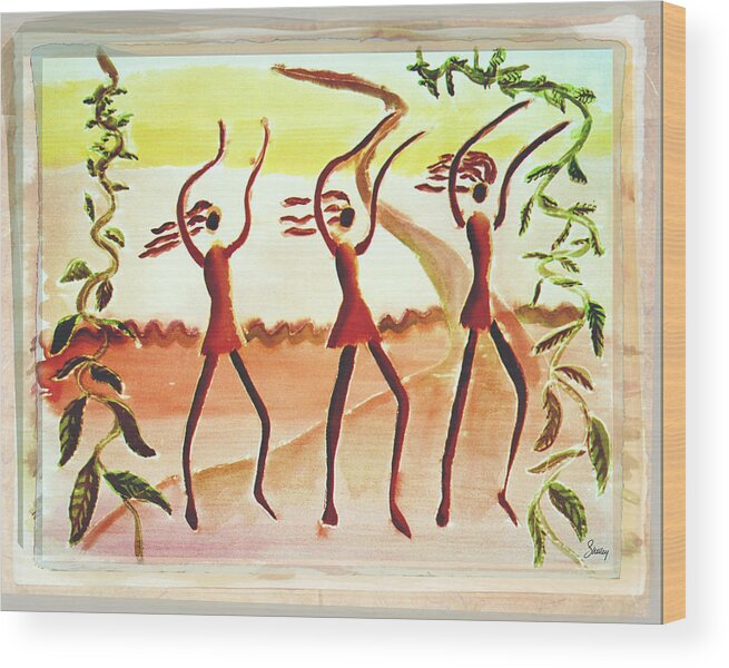 Figures Wood Print featuring the painting Dancers by Shelley Myers