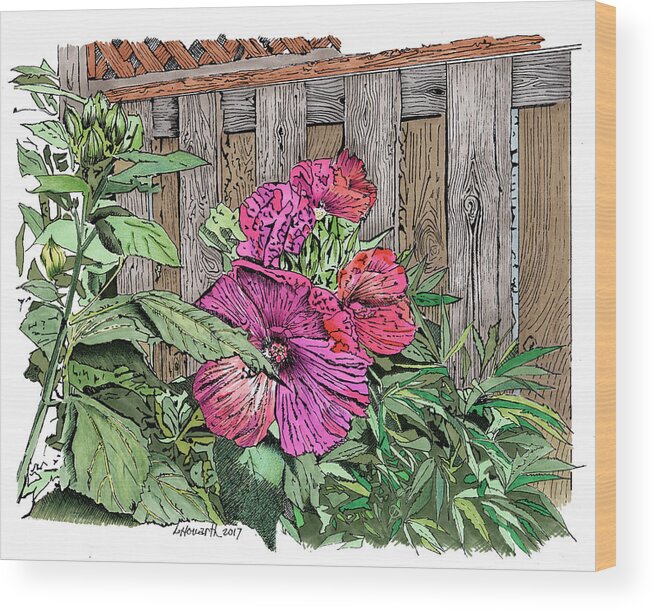 Flowers Wood Print featuring the drawing Dancing in the Garden by Louise Howarth