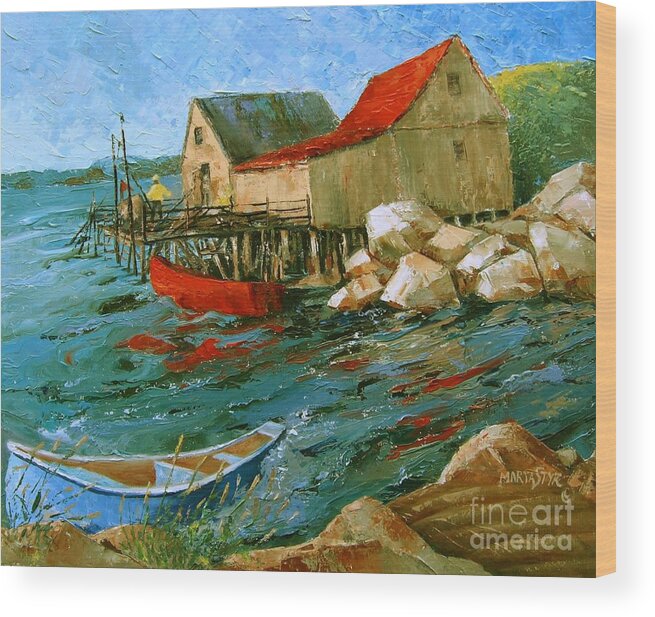 Fishing Hut Wood Print featuring the painting Dancing Sea by Marta Styk