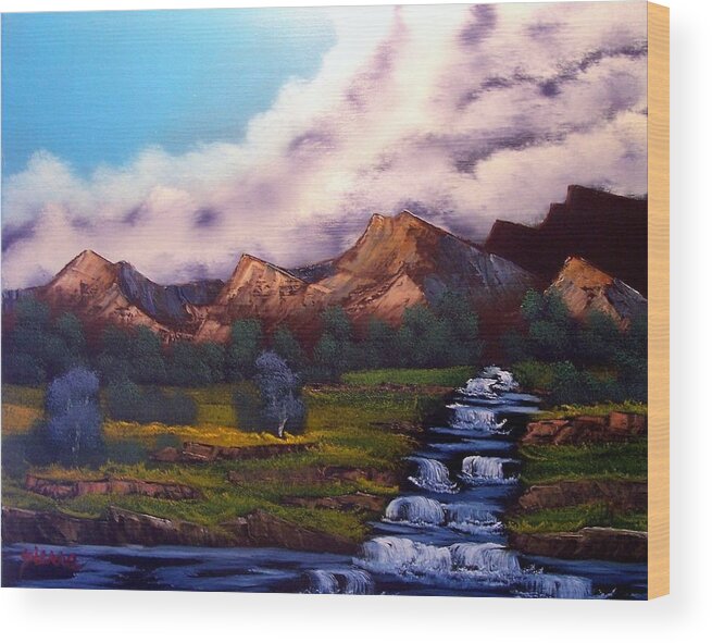 Mountains Wood Print featuring the painting Dark Mountain Stream by Dina Sierra