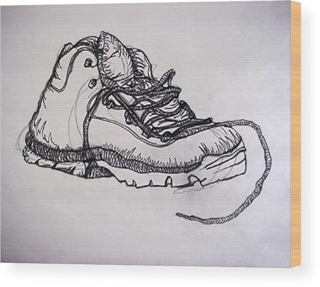 Shoes Wood Print featuring the drawing Das Boot by Ross Powell