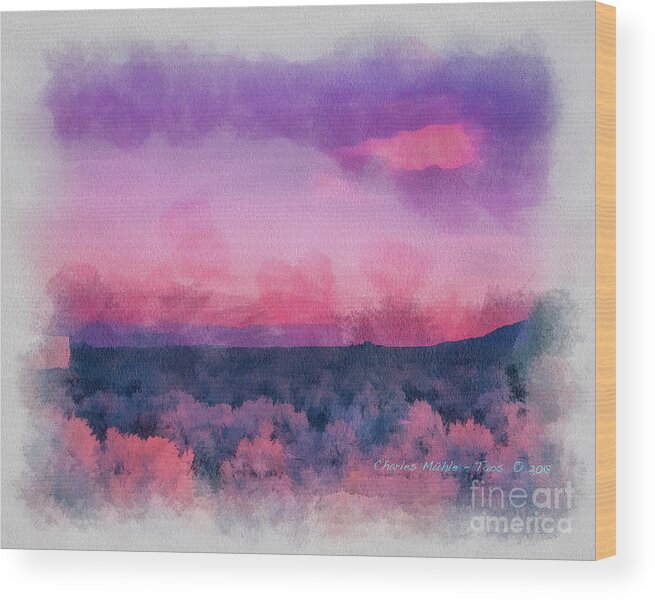 Santa Wood Print featuring the painting Dawn in Taos in Aquarelle by Charles Muhle