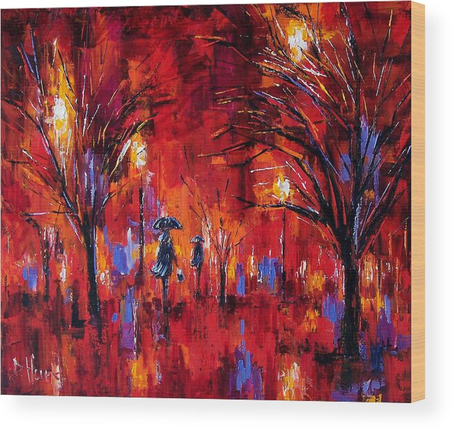 Umbrellas Wood Print featuring the painting Deep Red by Debra Hurd