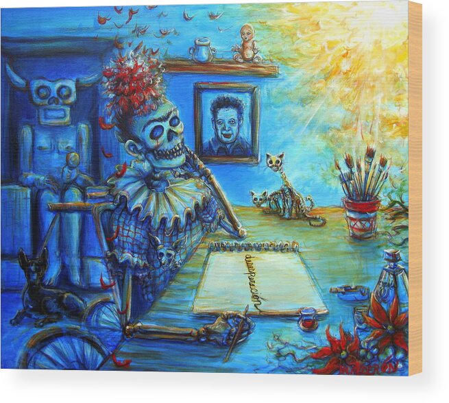 Frida Wood Print featuring the painting Desesperacion by Heather Calderon