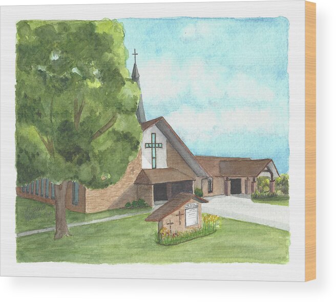 Desoto Wood Print featuring the painting De Soto Baptist Church by Betsy Hackett