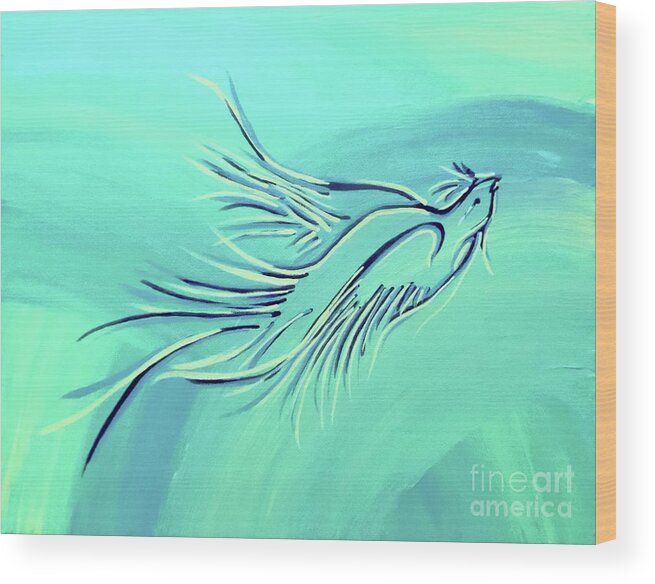Bird Blue Wood Print featuring the painting Divinity by Jilian Cramb - AMothersFineArt
