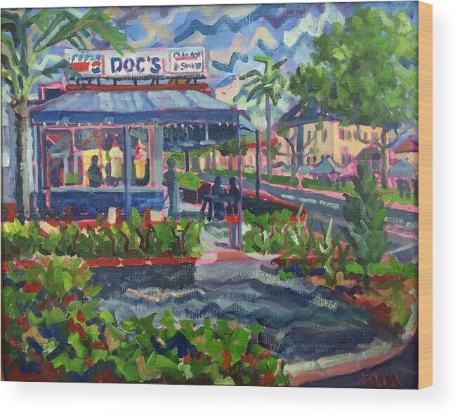 Doc's Diner Wood Print featuring the painting Doc's Diner at Delray Beach by Ralph Papa