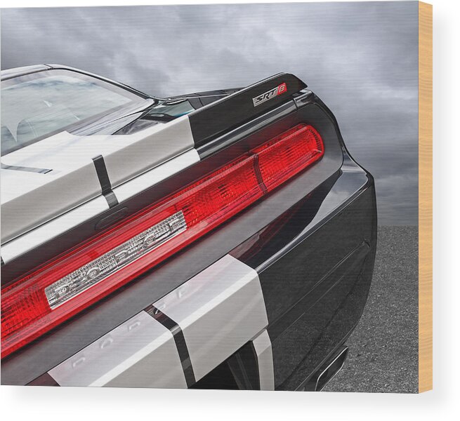 Dodge Wood Print featuring the photograph Dodge Challenger SRT Rear Detail by Gill Billington