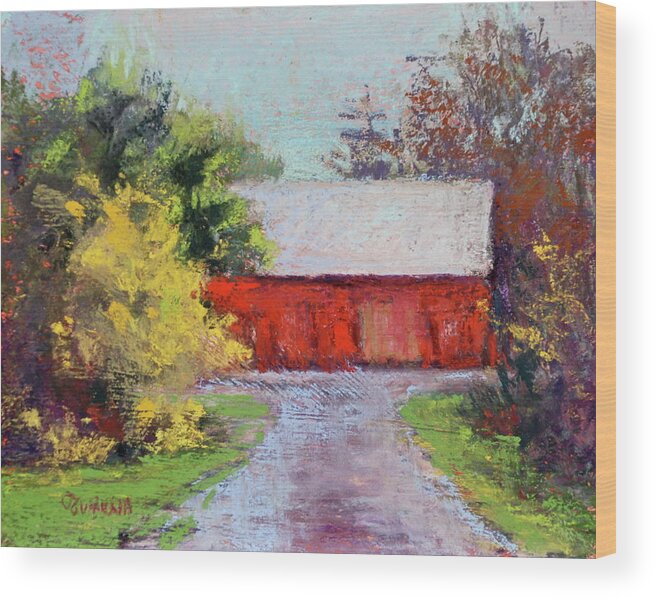 Springtime In The County Wood Print featuring the pastel Down the County Road by Joyce Guariglia