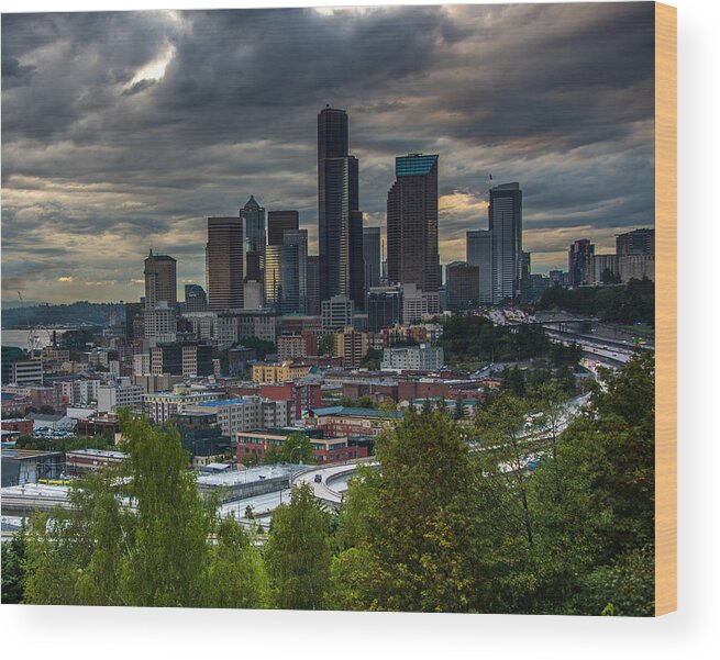 Clouds Wood Print featuring the photograph Downtown by Jerry Cahill