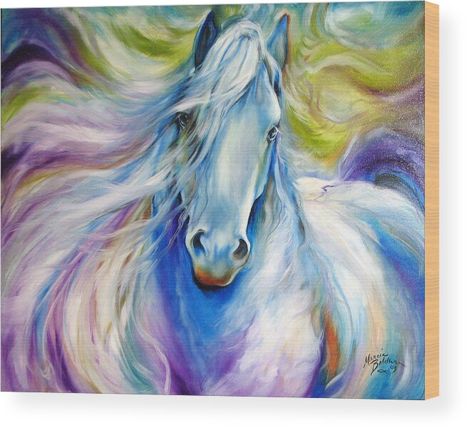 Horse Wood Print featuring the painting Dreamscape Freisian by Marcia Baldwin