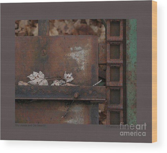 Abstract Wood Print featuring the photograph Dry Leaves and Old Steel-IV by Patricia Overmoyer