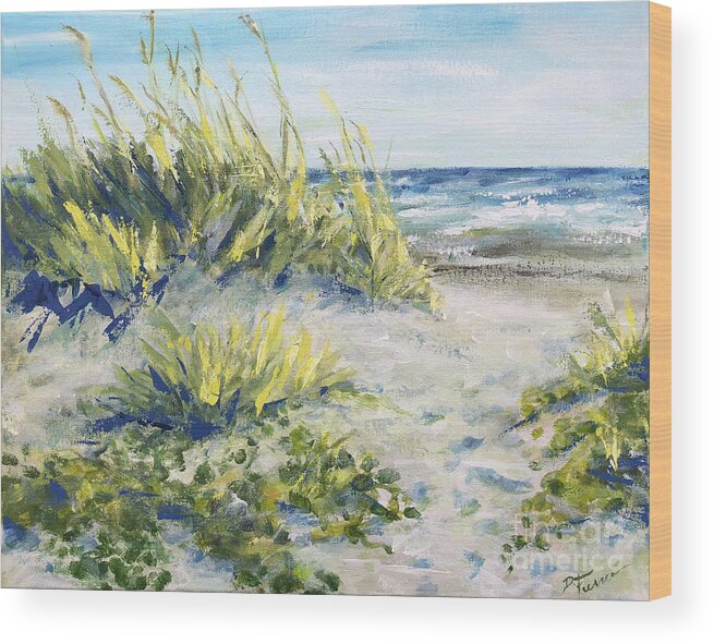 Sea Wood Print featuring the painting Dunes of Sea Grass by Deborah Ferree